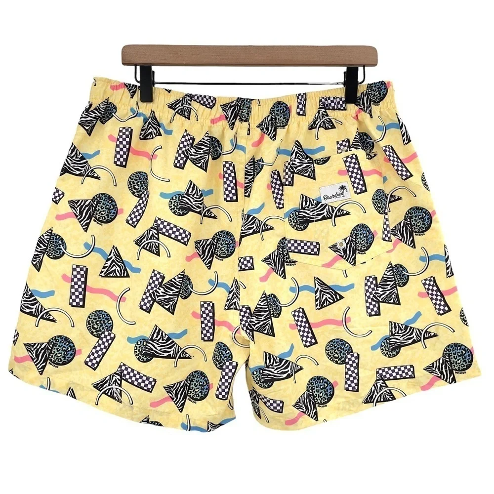 NEW Boardies Swim Trunks Novelty 80s Print Yellow 5